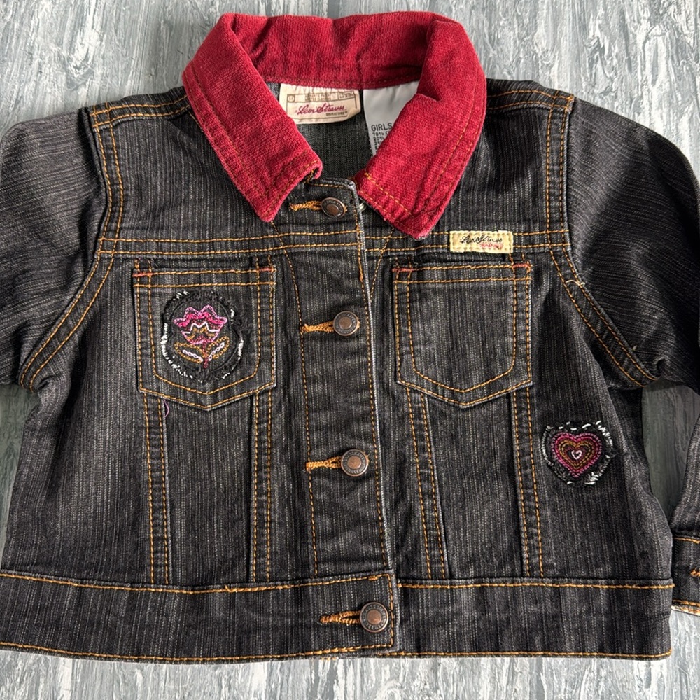 ❤️3/$30 Levi Strauss Infant Denim Jacket with Red Collar - Picture 2 of 7